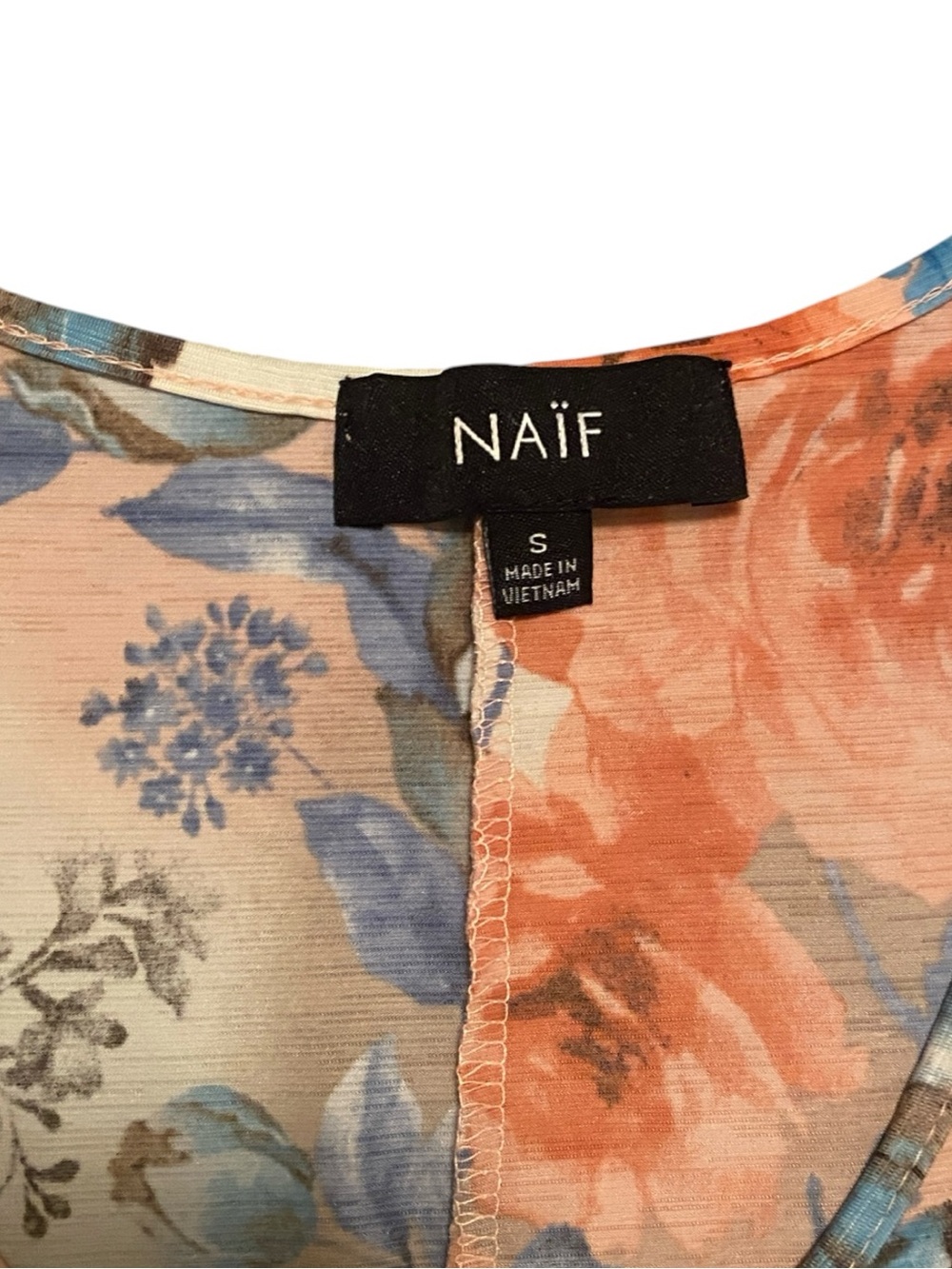 NAIF Peach and Blue Floral Cold-Shoulder Blouse, Size Small - Picture 4 of 8